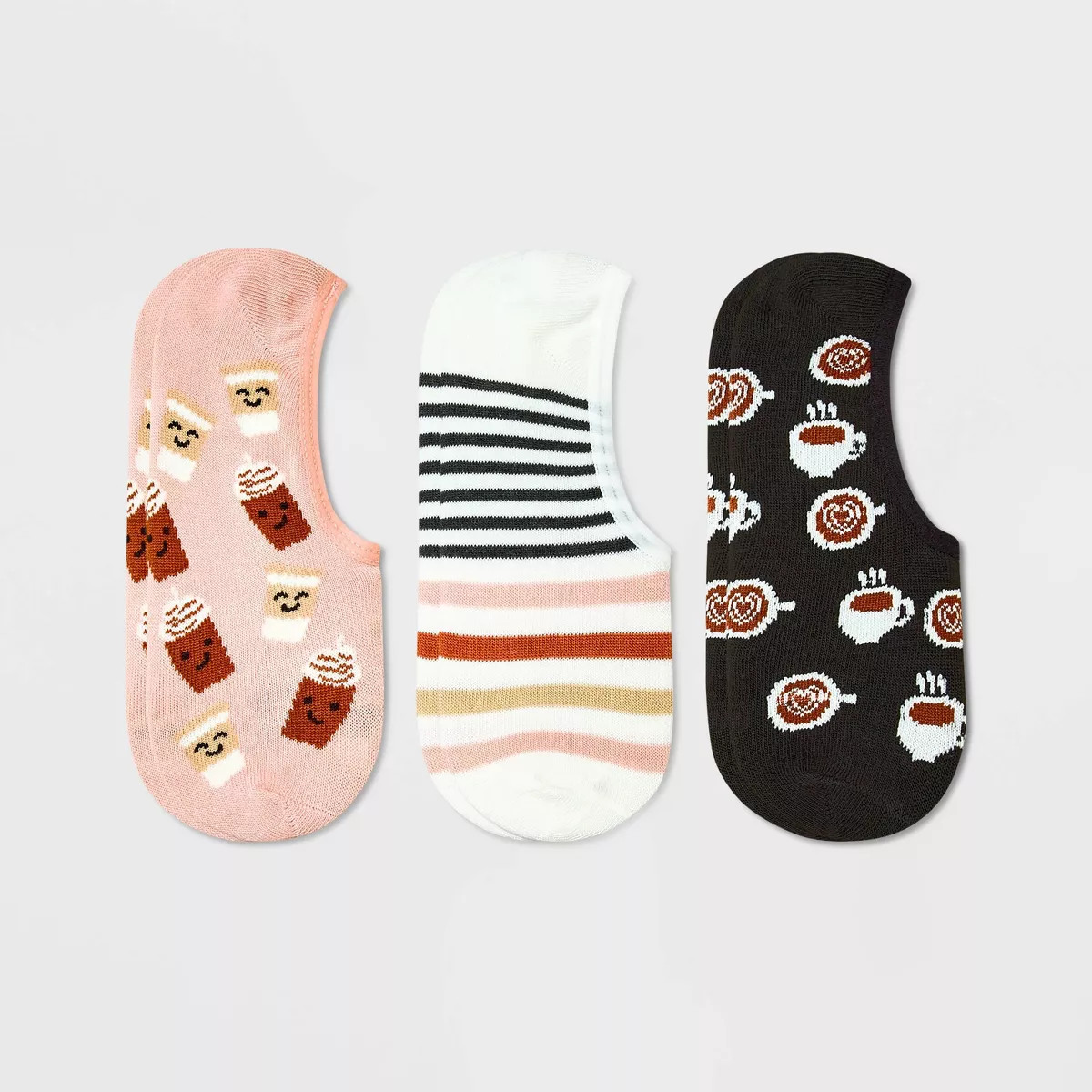 Women's Coffee & Lattes 3pk Liner Socks - Xhilaration™ Black/Cream/Pink 4-10 | Target