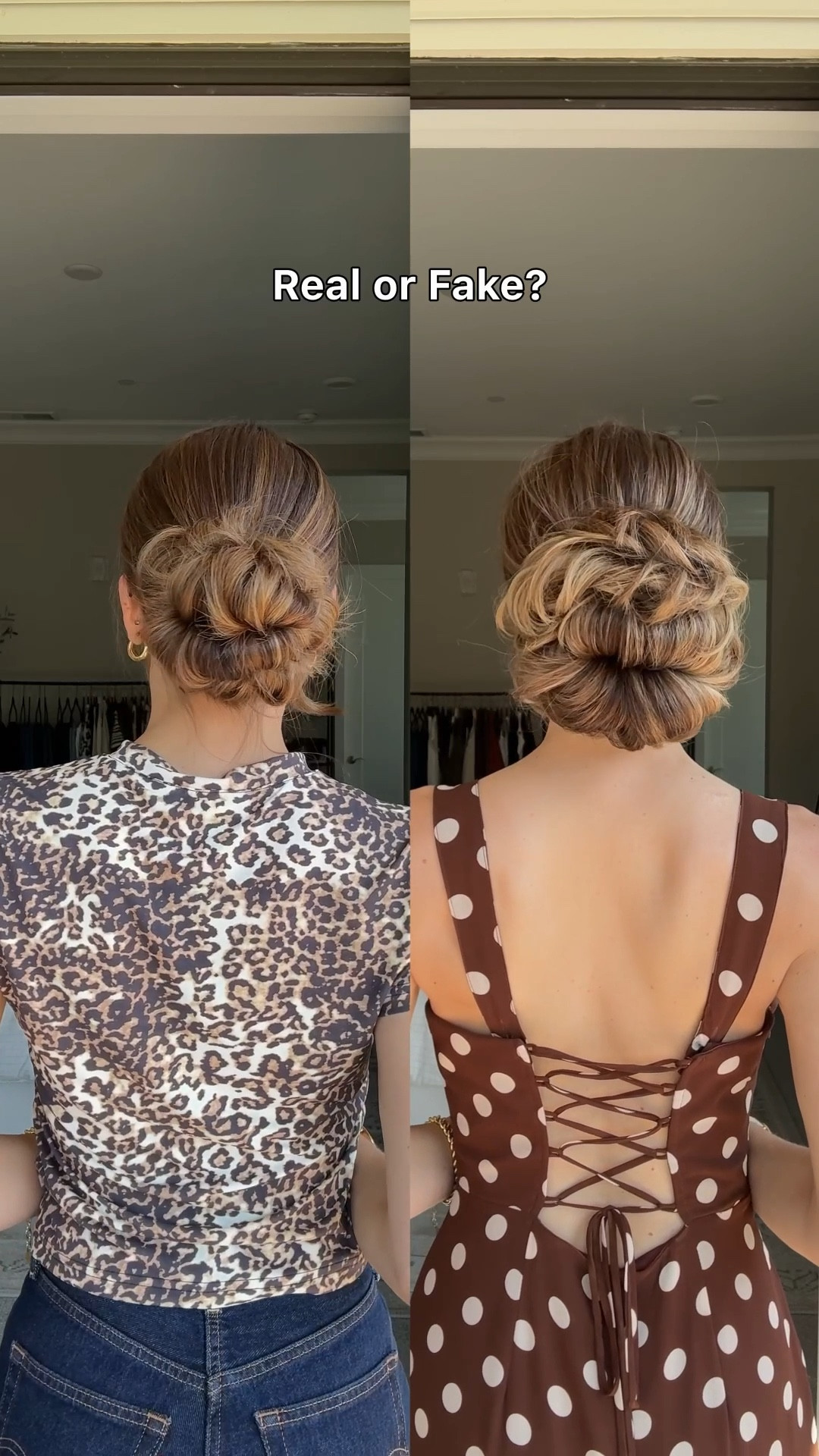 Real or Fake?!

Two similar style buns, but the left one uses all my hair and the right uses a faux hair scrunchie! This is a great hack if you crave volume but lack the density. 

Broccoli Bun:

Big on volume, rich in texture, and serving absolutely zero nutritional value.

Gather your hair into a ponytail and secure it with a stretchy hair tie. Split the ponytail horizontally into two equal sections. Hold the top section up and push up on the bottom half to create a baby bun. Wrap a hair tie around both sections to secure. Fan the hair out as needed. Then, take small pieces from the loose ends, twist them, and tuck each one back into the hair tie. Keep twisting and tucking until all the ends are wrapped up.

Your hair said, “cruciferous, but cute.”

Faux Bun:

Gather your hair into a ponytail. Split the ponytail into two horizontal sections and hold them apart with one hand. Slip the faux hair messy bun over both sections, then gently pull the top and bottom apart to fluff it out and add volume. Hello, main character bun! 💁‍♀️

#LTKootd #LTKBeauty #LTKFindsUnder100