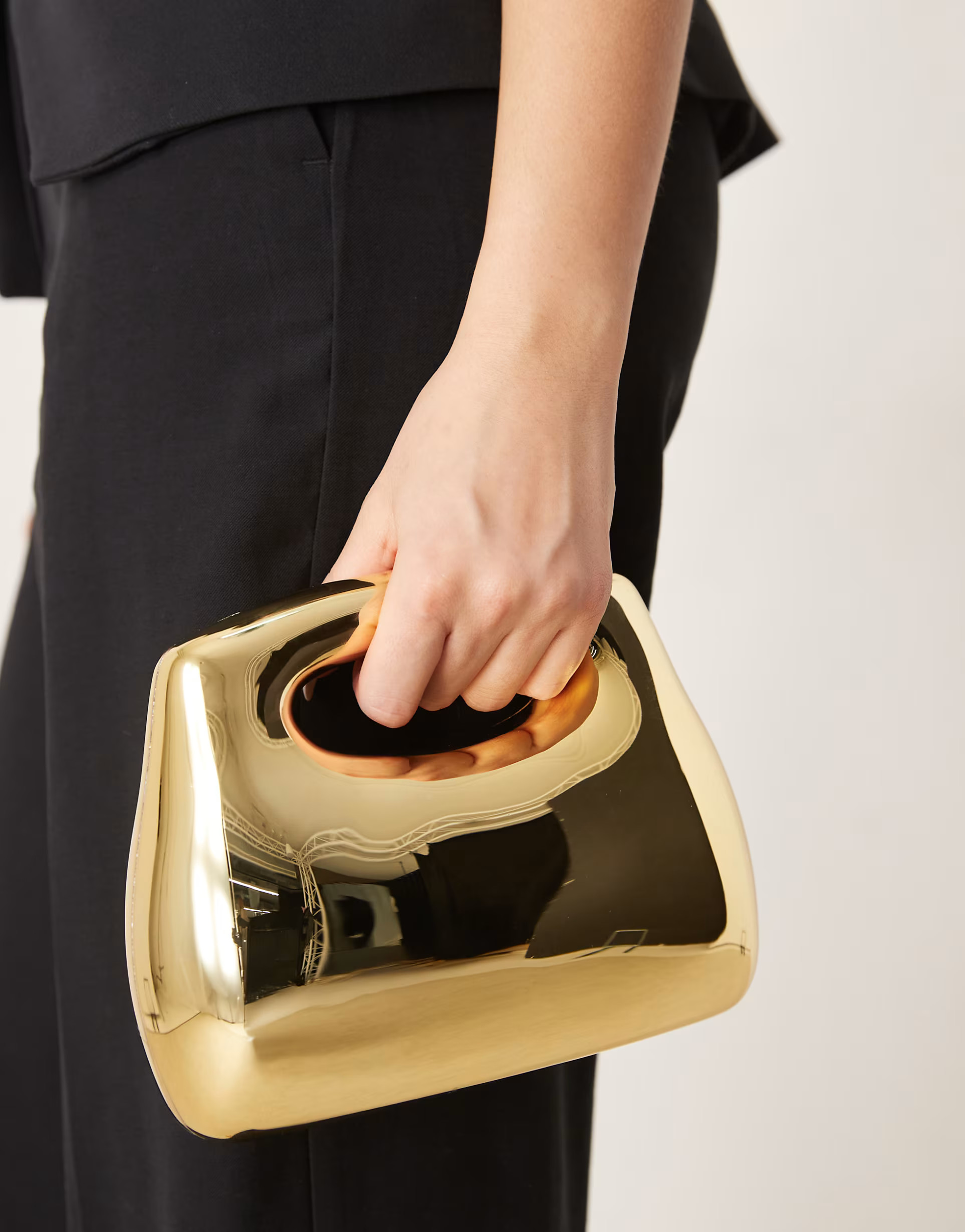 ASOS DESIGN hardbox grab square clutch bag with chain strap in gold | ASOS (Global)