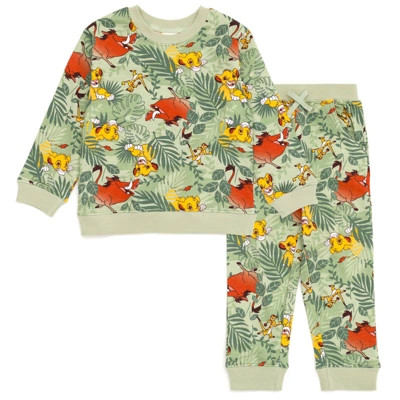 Disney Lion King Simba Timon Pumbaa Toddler Boys French Terry Sweatshirt and Jogger Pants Set Green 4T | Target