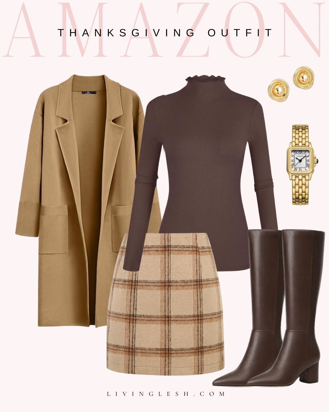 Amazon fashion | Amazon finds | Thanksgiving outfit | Chic boots | Earrings | Turtleneck | Trench coat | Plaid skirt | Gold watch | Fall fashion | Fall outfit | Thanksgiving

#LTKStyleTip #LTKHoliday #LTKFindsUnder50