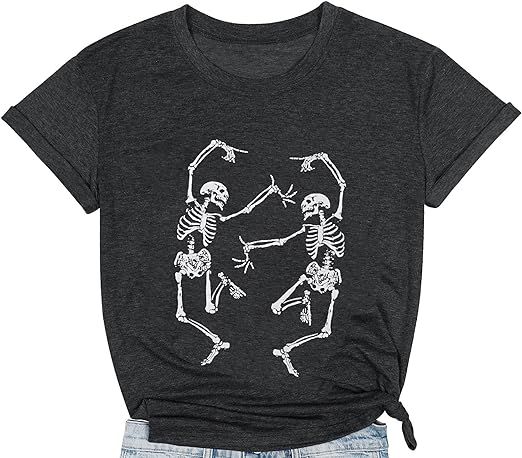 Dancing Skeleton Shirt for Women Halloween Skull Graphic Top Casual Short Sleeves Tees | Amazon (US)