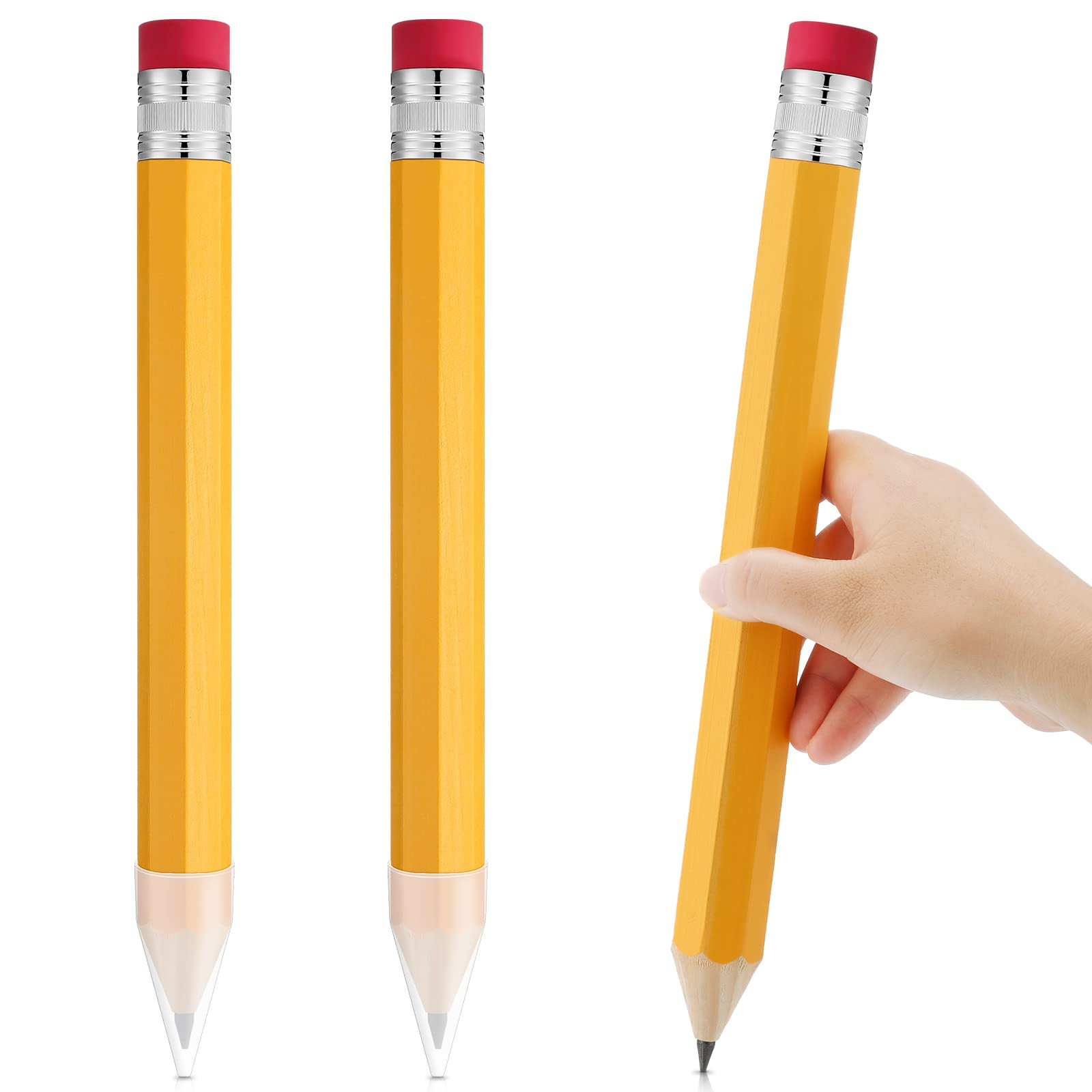 Leinuosen 3 Pcs Wooden Jumbo Pencils for Prop Gift Decor 14 Inch Giant Big Large Funny Novelty Comically Yellow Pencil with Eraser for School Office Party Favors | Amazon (US)