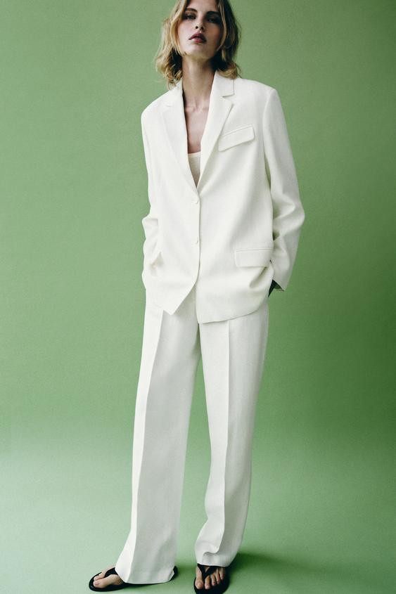 Zara - Zw Collection Straight-Fit Blazer - White - Xs - Woman | Zara UK