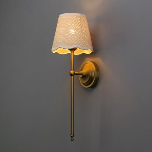 JIMUBEAM Industrial Vintage Wall Sconce Light, Boho Rattan Shade with Long Arm Antique Brass Wall Mounted Lamp, Rustic Indoor Up and Down Wall Light Fixture for Bedroom Living Room Hallway | Amazon (US)