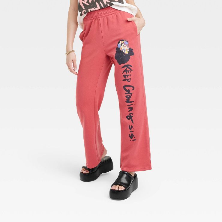 Women's Pinklomein Keep Growing Sis Graphic Lounge Pants - Red | Target