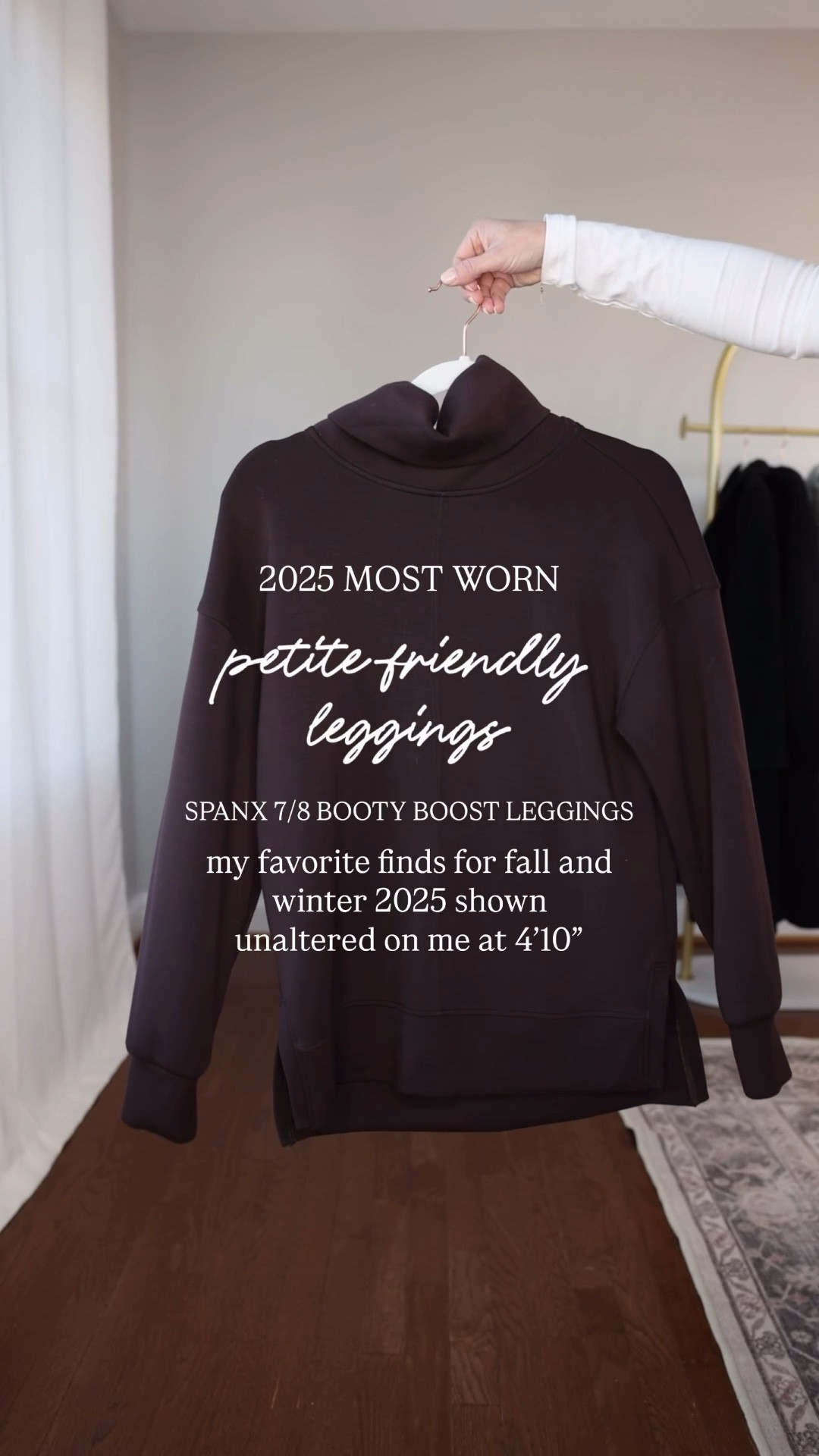 2025 Most Worn: 7/8 leggings from Spanx! 

Leggings (Spanx): xs in truffle brown - the 7/8 length is full length on me 
Top (Spanx): xs in truffle brown 
White top (Quince): xs 
Socks (Amazon)
Coat (Quince): xs in redwood brown - sleeves are cuffed under 
Shoes (Hoka): tts 
Bag (Quince) 

My measurements for reference: I’m 4’10” and 105lbs. My bust, waist, and hip measurement is 32”, 24”, and 36”.

#LTKPetite