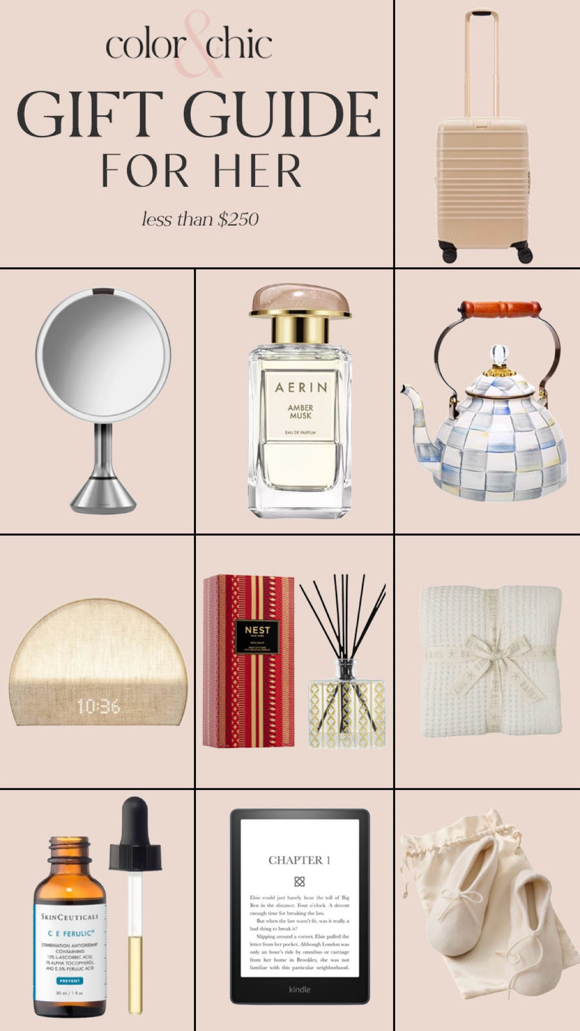 Gift guide for her! Under $250. Love these quality items, including barefoot dreams blanket, MacKenzie Childs tea kettle, simple, human mirror, and more.

#LTKGiftGuide #LTKHoliday