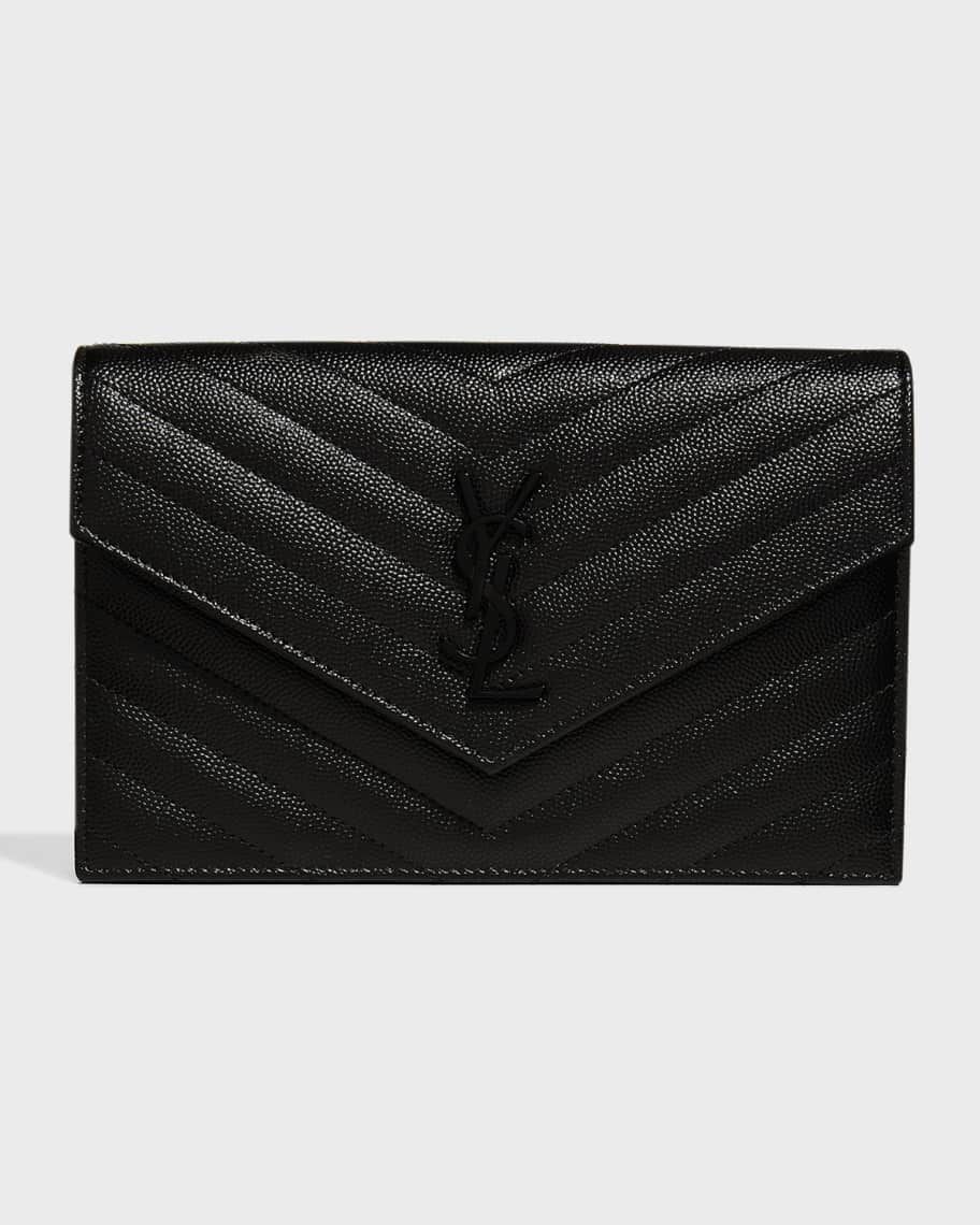 Saint Laurent YSL Monogram Small Wallet on Chain in Grained Leather | Neiman Marcus