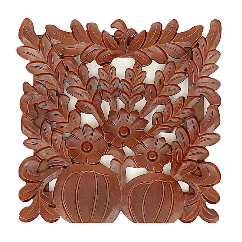 Brown Wooden Pumpkin Carving Wall Decor, 12x12 | At Home