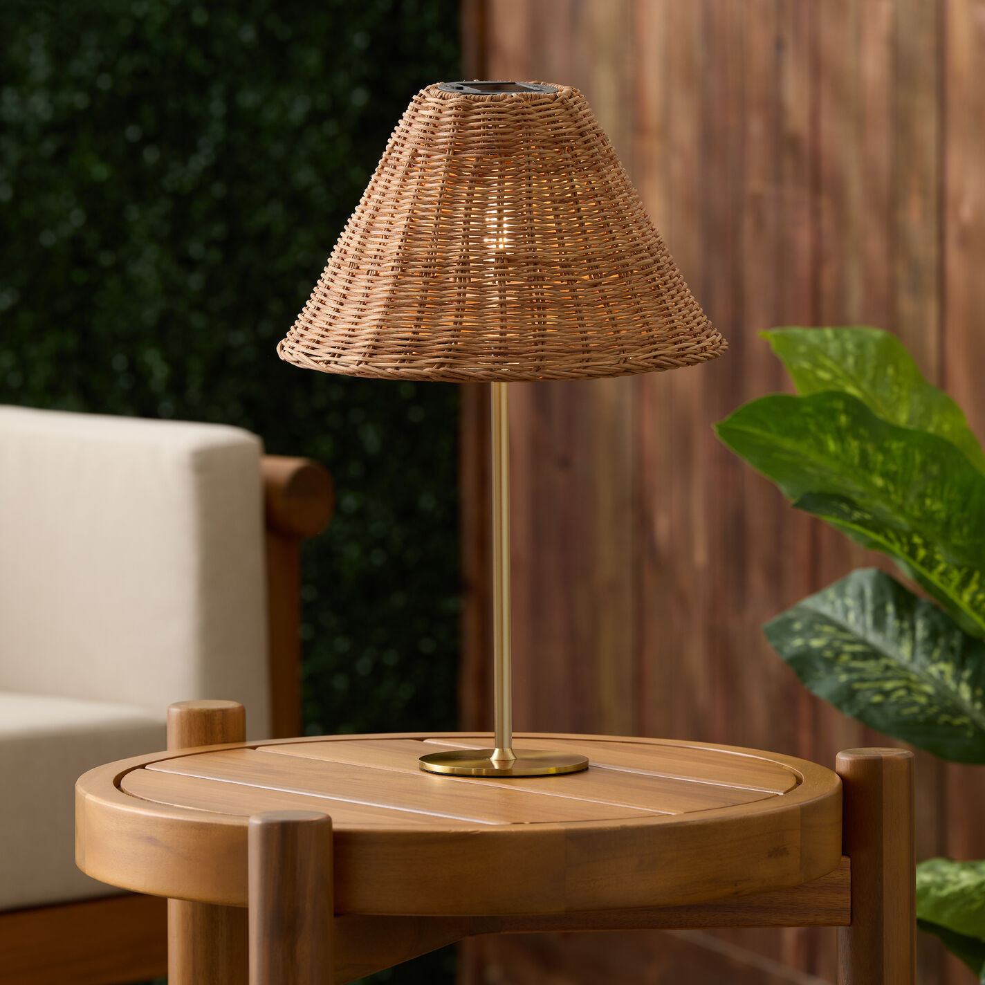 Brass and Brown Rattan Solar LED Table Lamp | World Market