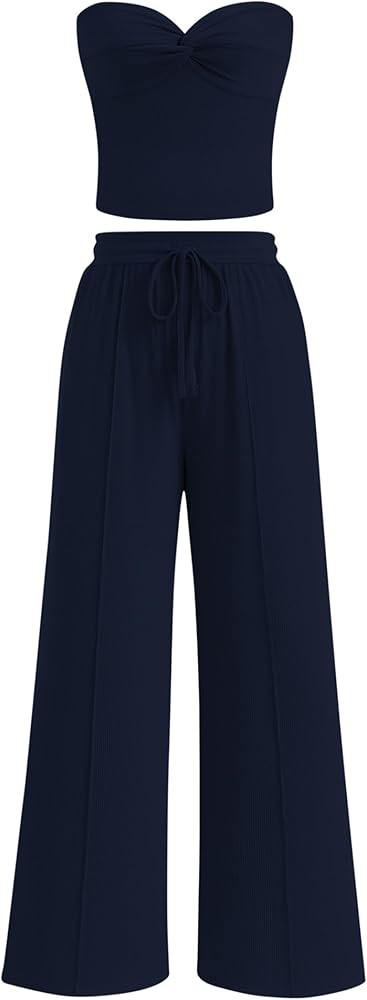 BTFBM Two Piece Sets For Women Summer Ribbed Strapless Twist Knot Tube Top Pants Set Casual 2026 ... | Amazon (US)