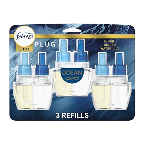 Febreze Plug In Air Freshener, Odor-Fighting Scented Oil Refill, Air Fresheners for Home and Bathroom and Kitchen, Long Lasting for Strong Odors, Ocean Scent, 0.87oz Refills, 3 Count | Amazon (US)