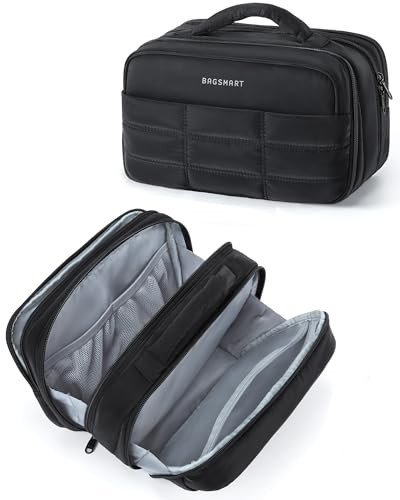 BAGSMART Toiletry Bag for Women, Travel Makeup Bag, Wide-open Portable Make Up Bag Organizer for Women for Travel Essentials Travel-Size Toiletries Accessories Bottles, Brushes, Black | Amazon (US)