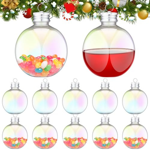 12 Pcs Christmas Drink Balls 3 Inches Drink Ornament Balls Iridescent Christmas Fillable Drinks Christmas Hanging Booze Balls Juice Pendant Bottle Bulbs for Party Decor 250ml | Amazon (US)