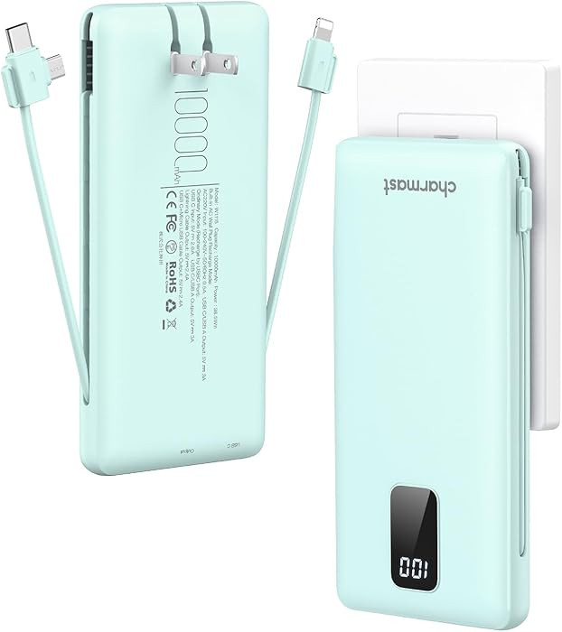 charmast Portable Charger with Built-in Cables and Plug, 10000mAh USB C Power Bank Fast Charging,... | Amazon (US)