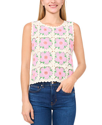 Women's Crewneck Crochet Flower Tank Top | Macy's