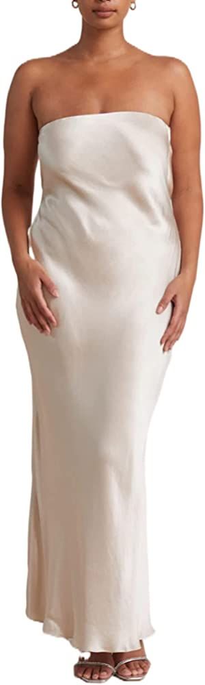 ROAONOCOMO Women Newspaper Print Tube Midi Dresses Hollow Out Off Shoulder Bodycon Maxi Dresses S... | Amazon (US)