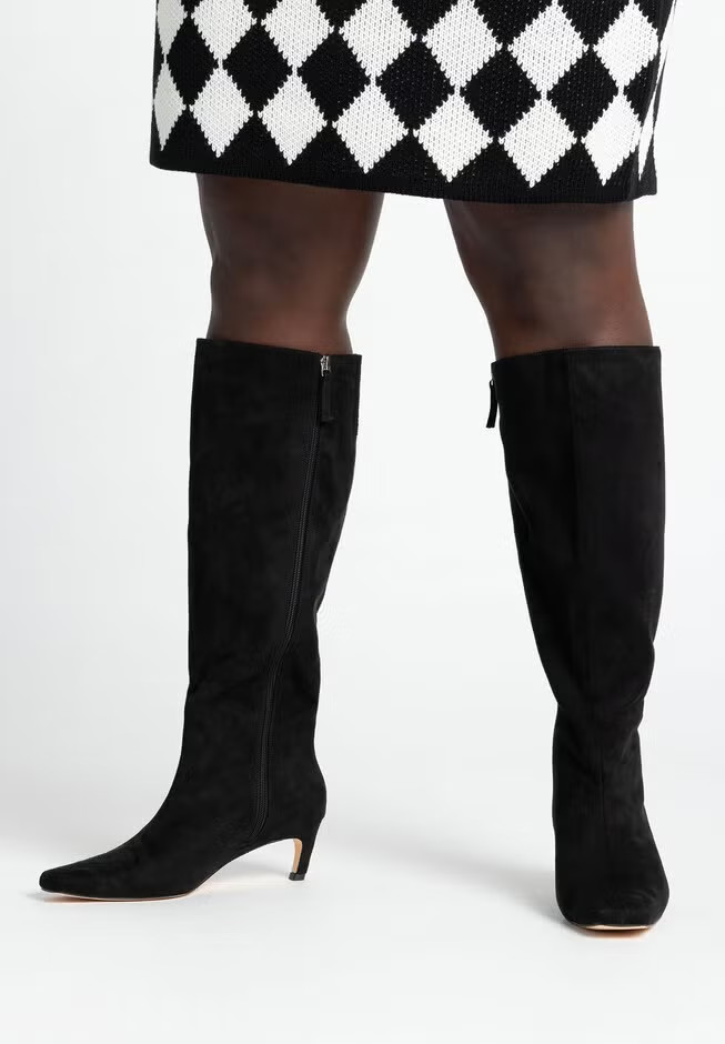 Straight Shaft Faux Suede Boot with Kitten Heel | Eloquii