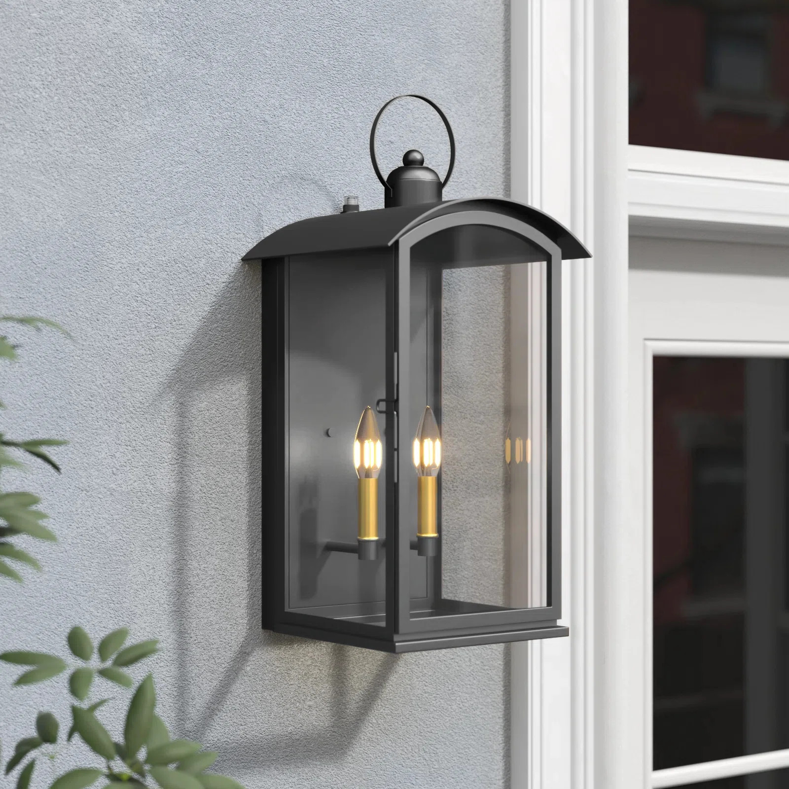 Alletta 2 - Light 19.69'' H Glass Outdoor Wall Lantern with Dusk to Dawn | Wayfair North America