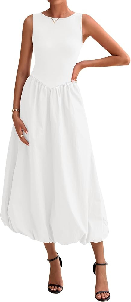 BTFBM Sundresses for Women Midi Sleeveless A Line Dress | Amazon (US)