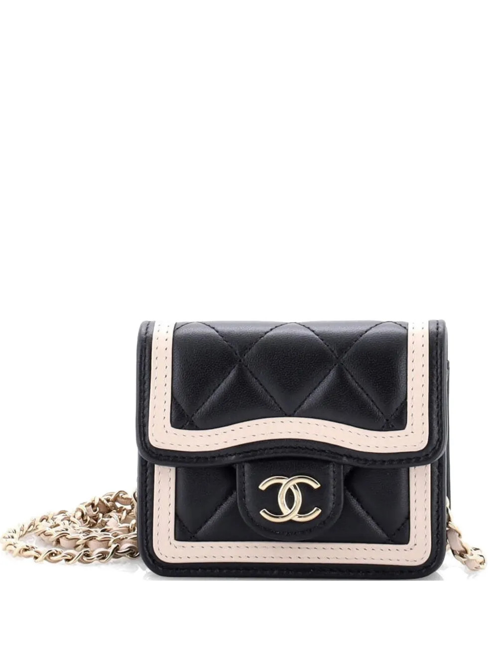 CHANEL Pre-Owned Strip On CC Flap Clutch With Chain Quilted Lambskin Crossbody Bag | Black | FARF... | Farfetch Global