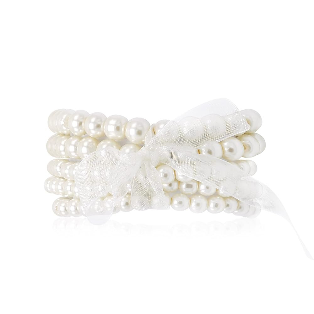 5 Pcs Faux Pearl Bracelet Set for Women Beaded Stretch Strand Bracelets for Bridesmaid,Bridal,Par... | Amazon (US)