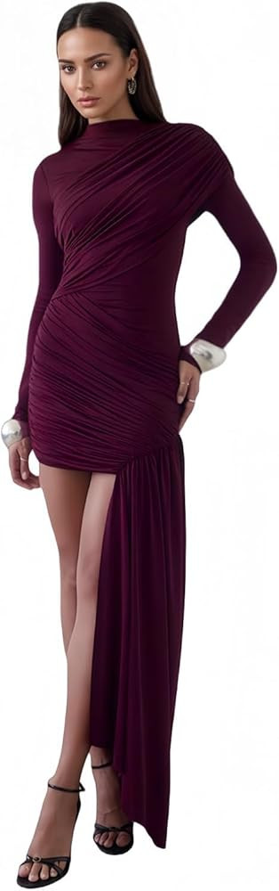 JUMISEE Women’s Elegant Irregular Ruched Mini Dress Flowy Ribbon Bodycon Cocktail Dress Sexy Pl... | Amazon (US)