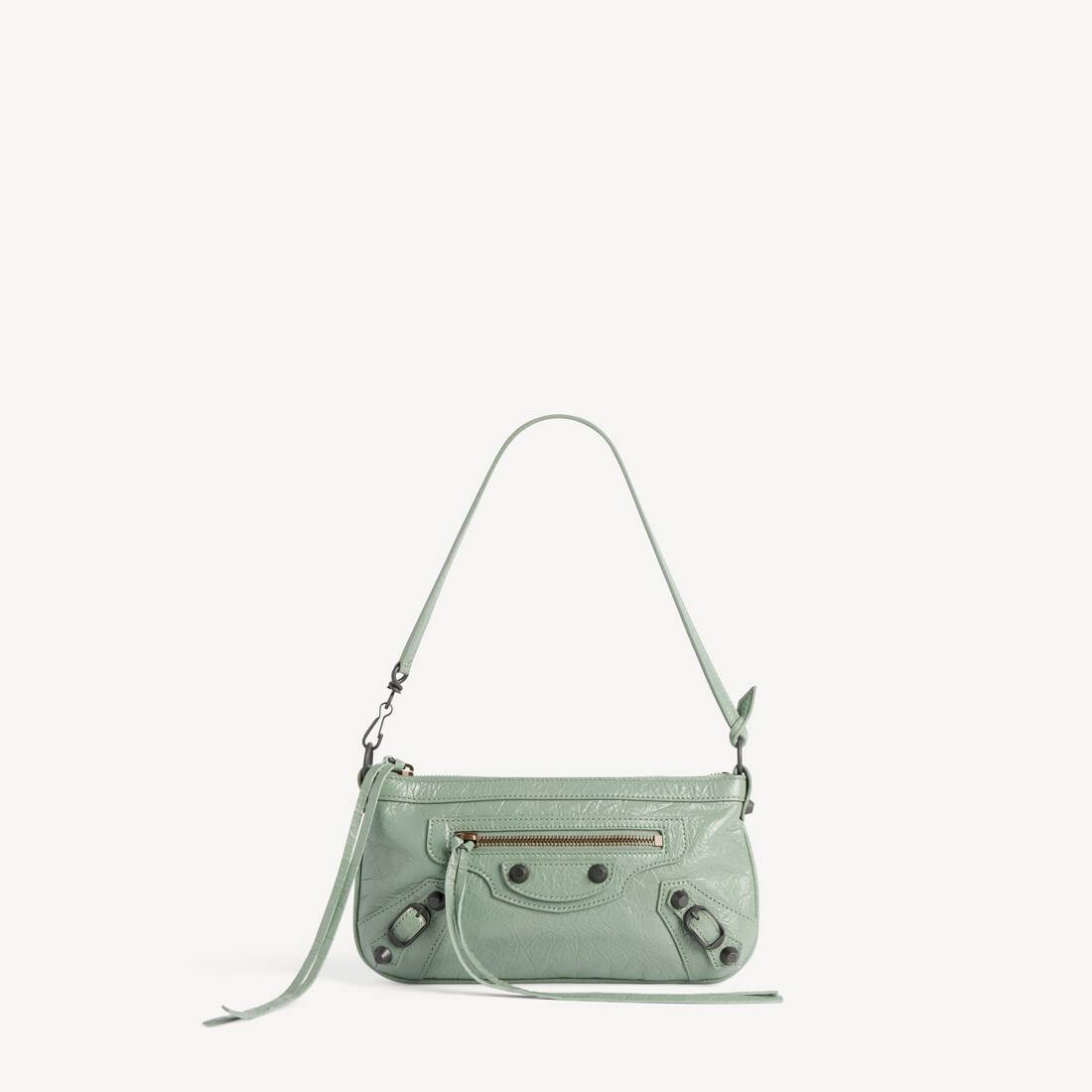 Le City Pouch On Strap in heritage green Arena lambskin, brass hardware | Balenciaga