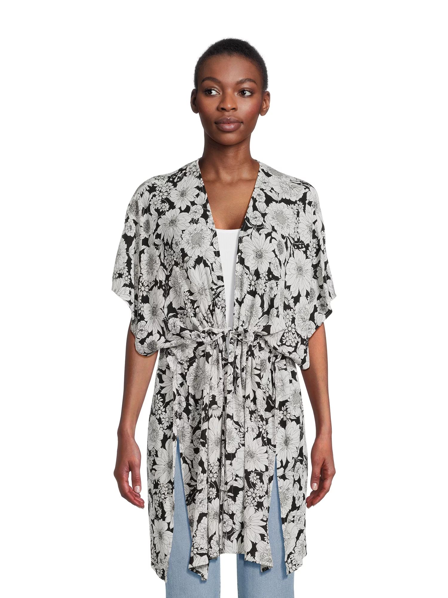 Time and Tru Women's Tie Front Layering Piece, Sizes S-3XL, Floral | Walmart (US)