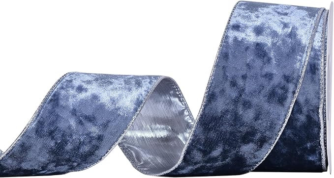 Dusty Blue Velvet Wired Ribbon 2 1/2 Inch with Silver Edge for Christmas Tree Gift Wrapping Craft... | Amazon (US)