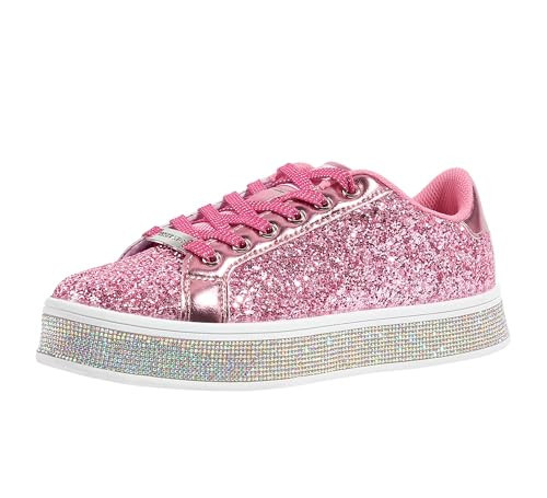 LUCKY STEP Women's Platform Glitter Sneakers | Sparkly Bling Shiny Dressy Bedazzled Wedding Bridal Fashion Walking Shoes (Hot Pink/Multi,6 B(M) US) | Amazon (US)