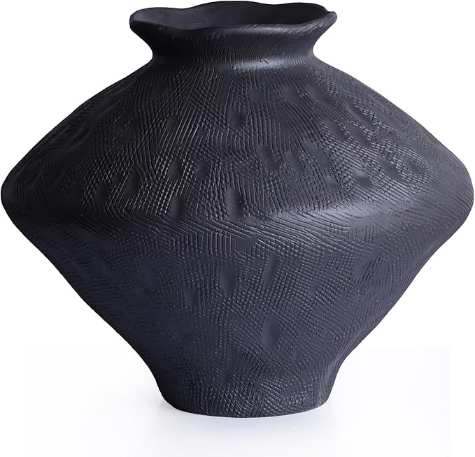 Large Wabi Sabi Black Vintage Ceramic Vase, 11" Rustic Pottery Vase for Centerpieces, Wabi Sabi D... | Amazon (US)