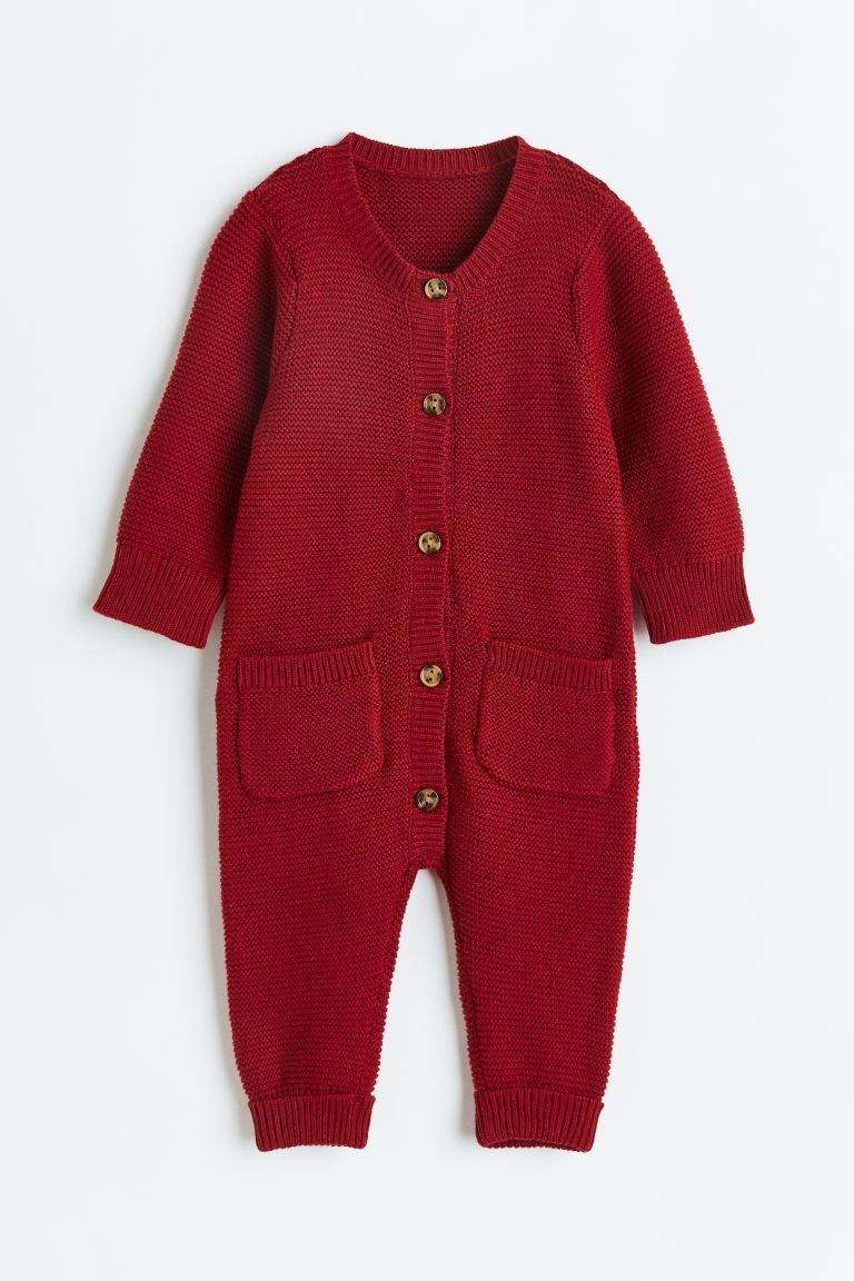 Knit Cotton Jumpsuit - Dark red - Kids | H&M US | H&M (US)
