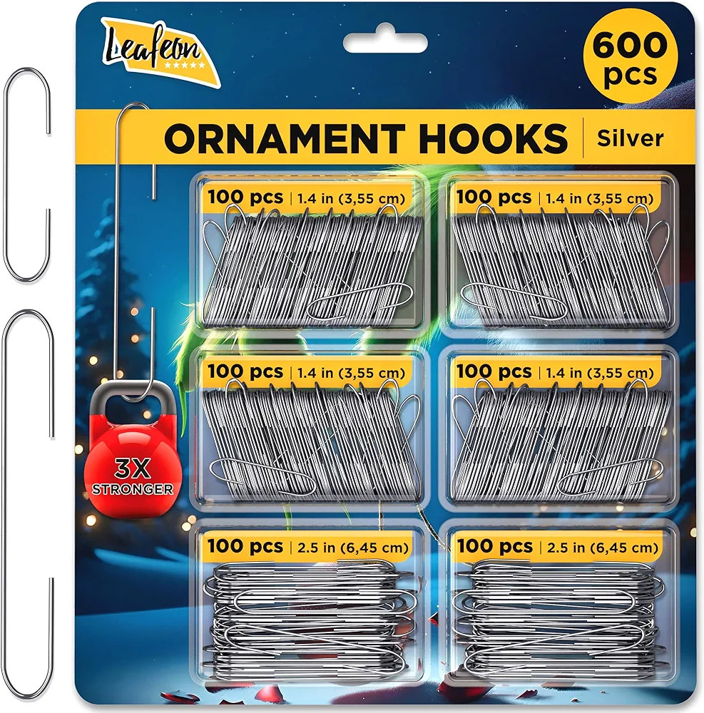 Leafeon 600 Pack Christmas Ornament Hooks - Silver Xmas Ornament Hangers - Suitable as Christmas ... | Amazon (US)