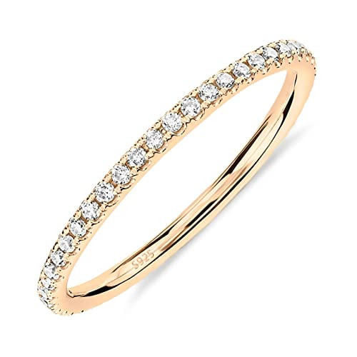 PAVOI 14K Yellow Gold Plated 925 Sterling Silver Stackable CZ Ring for Women | Thin Band for Stacking | Simulated Diamond Eternity Wedding Band | Size 4 | Amazon (US)