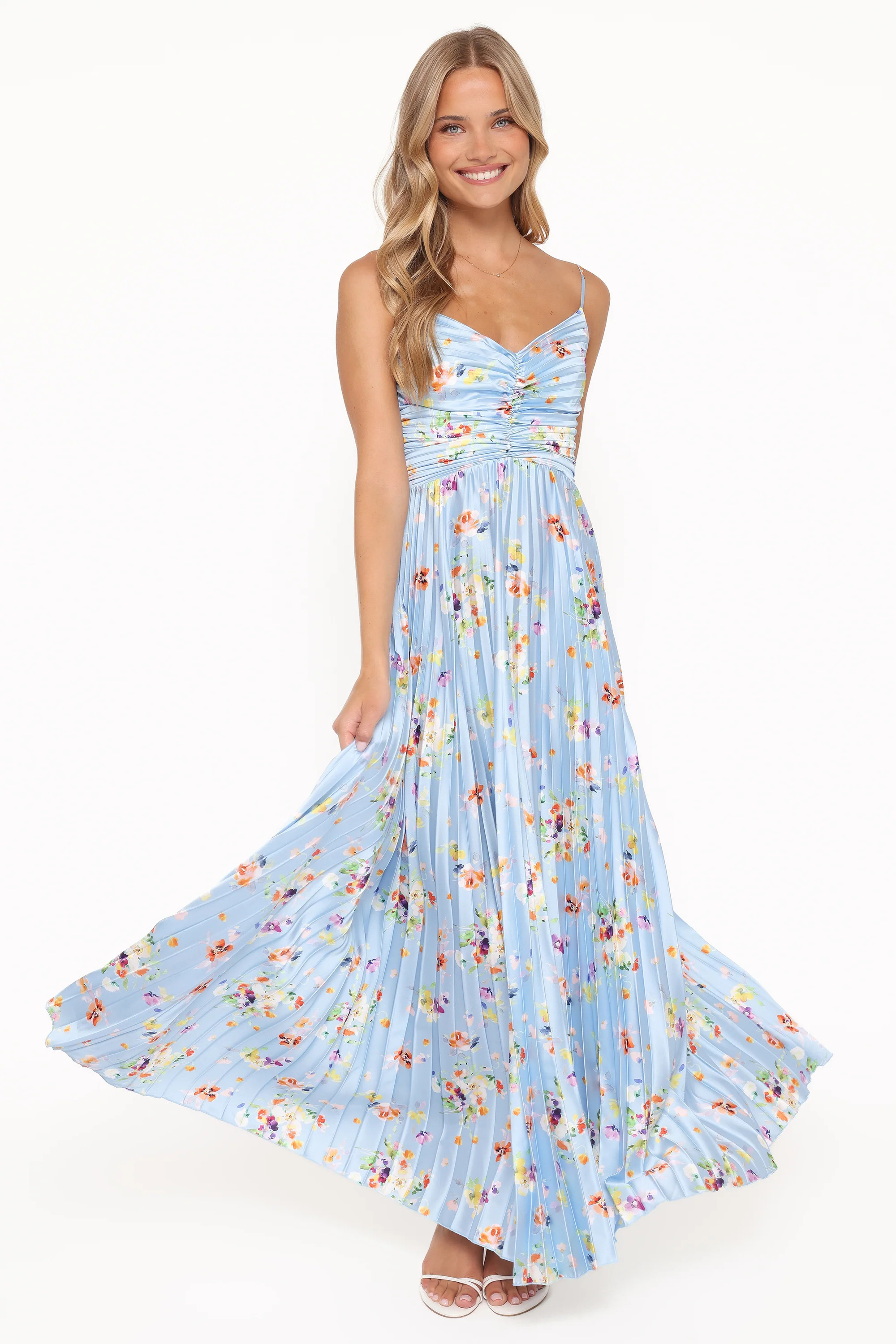 Naira Pleated Maxi Dress - Cornflower Blue Floral | Petal & Pup (US)