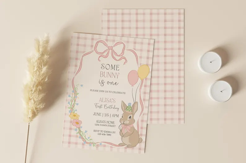 Some Bunny is One Invitation, Some Bunny is Turning One Invite Pink, Bunny 1st Birthday Invite, 1... | Etsy (US)