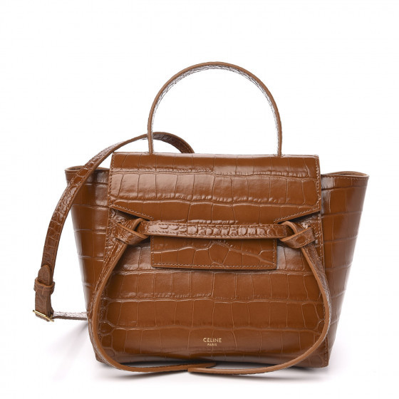 Calfskin Crocodile Embossed Micro Belt Bag Tan | Fashionphile