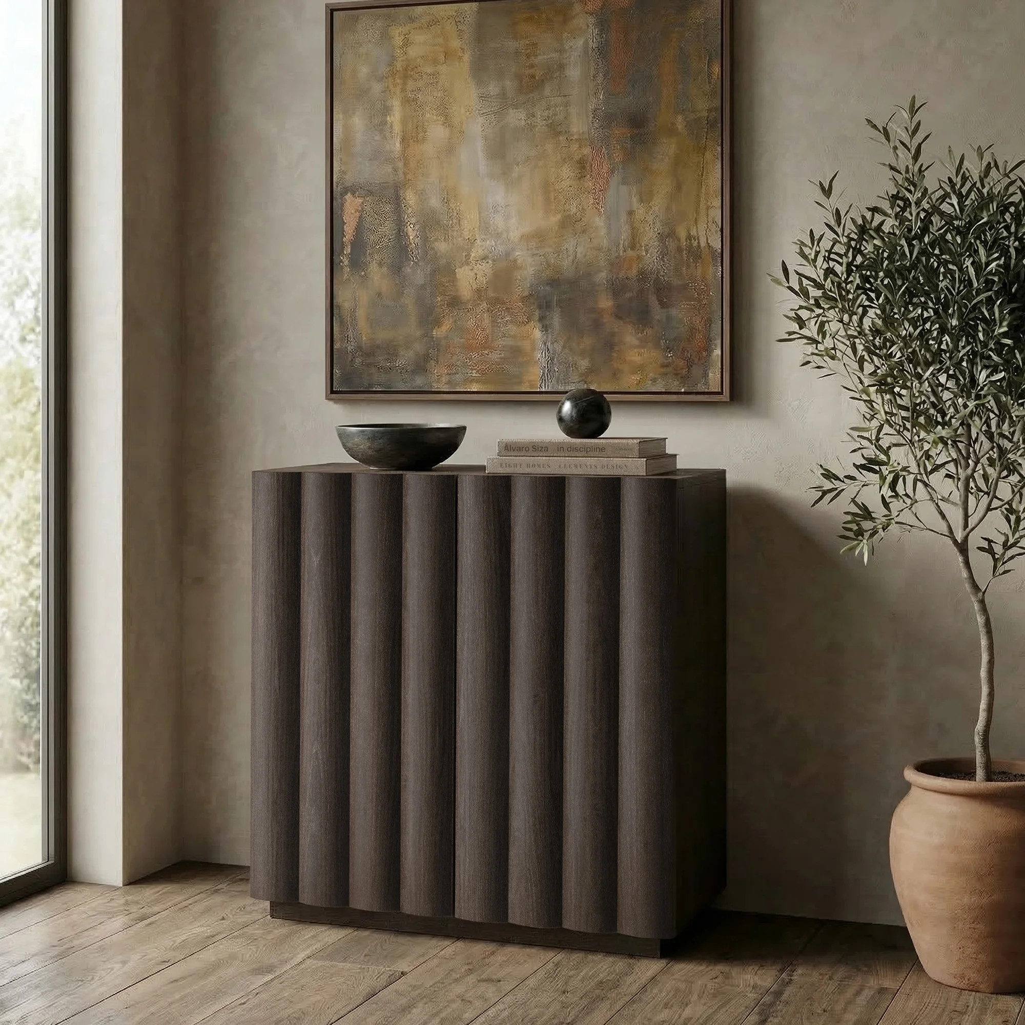 Molly 28" Wide Rectangular Fluted Accent Cabinet in Black Grain | Wayfair North America