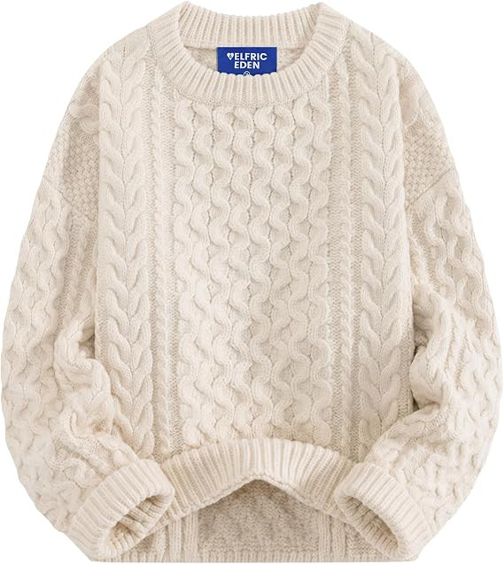 Aelfric Eden Sweaters for Women Oversized Chunky Cable Knit Crew Neck | Unisex, Long Sleeve, Loos... | Amazon (US)