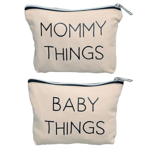 Pearhead Mommy and Baby Things Pouch Set – Canvas Zipper Organizer Bags for Diaper Bag, Travel, Hospital or Nursery Essentials, New Mom Gift | Amazon (US)