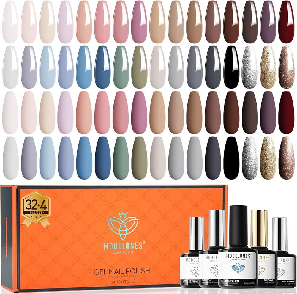 modelones Gel Nail Polish Kit, 36 Pcs All Seasons Gel Polish Set Soak Off Nude Brown Pink Blue Co... | Amazon (US)