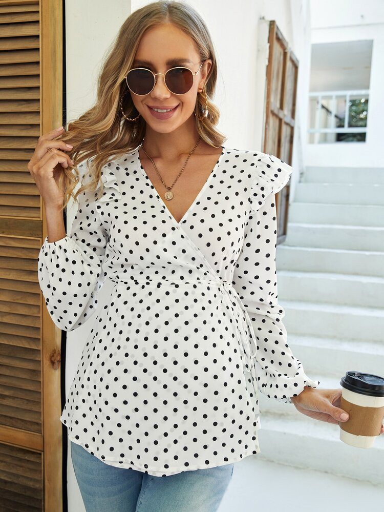 SHEIN Maternity Polka Dot Wrap Blouse | SHEIN