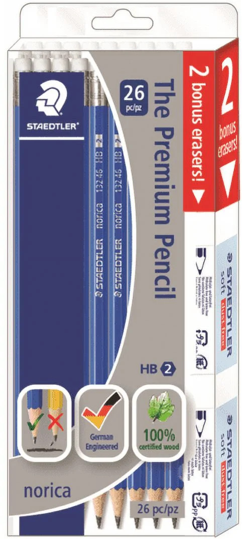 Staedtler HB/#2 Wood Pencils with Eraser, Bonus 24 Pack + 2 Eraser | Walmart (US)