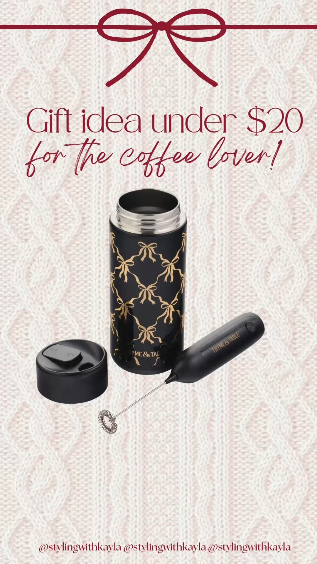 Gift idea for her under $20– coffee on the go mug with the cutest bow detailing and a coffee frother! 

#LTKHoliday #LTKGiftGuide #LTKFindsUnder50