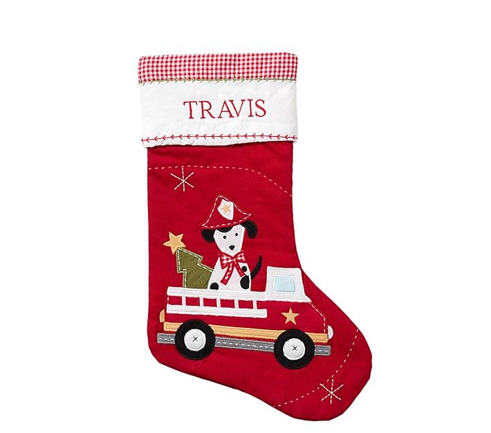 Firetruck Dog Quilted Christmas Stocking | Pottery Barn Kids