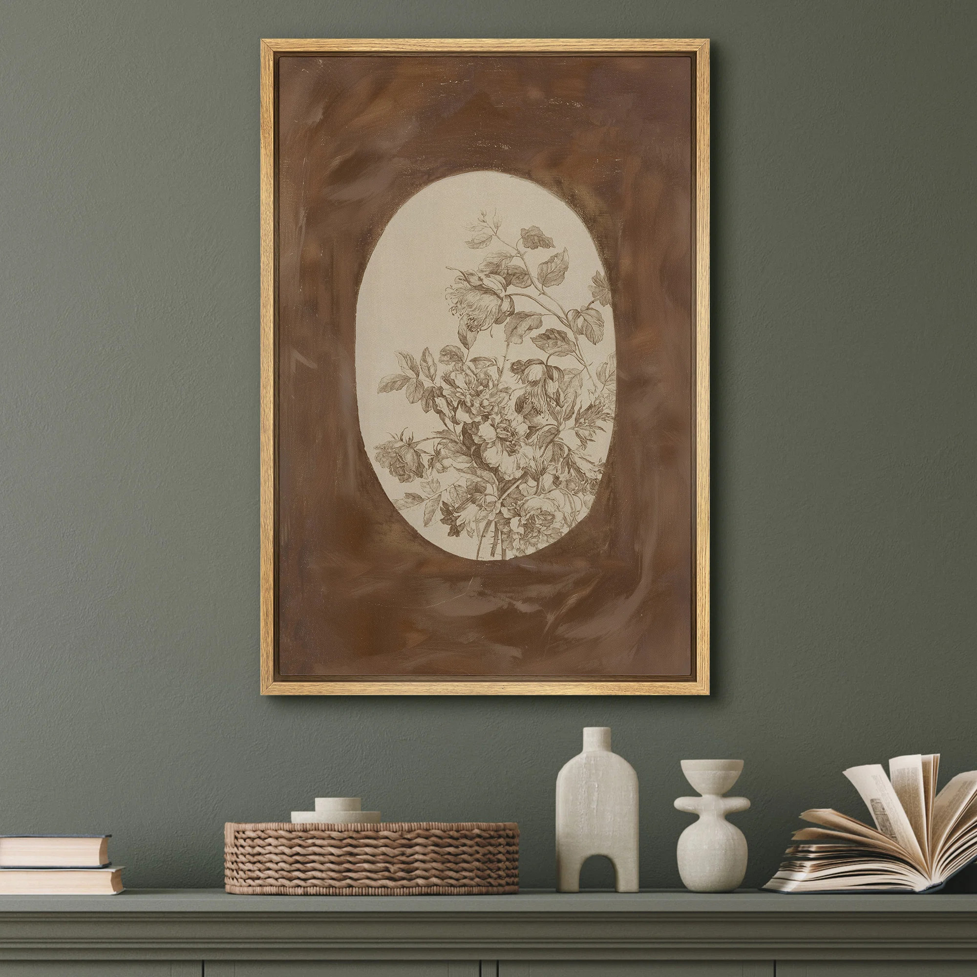 Sepia Floral Oval Canvas Print Wall Art - Antique Botanical Decor for Rustic Living Room or Hallw... | Wayfair North America
