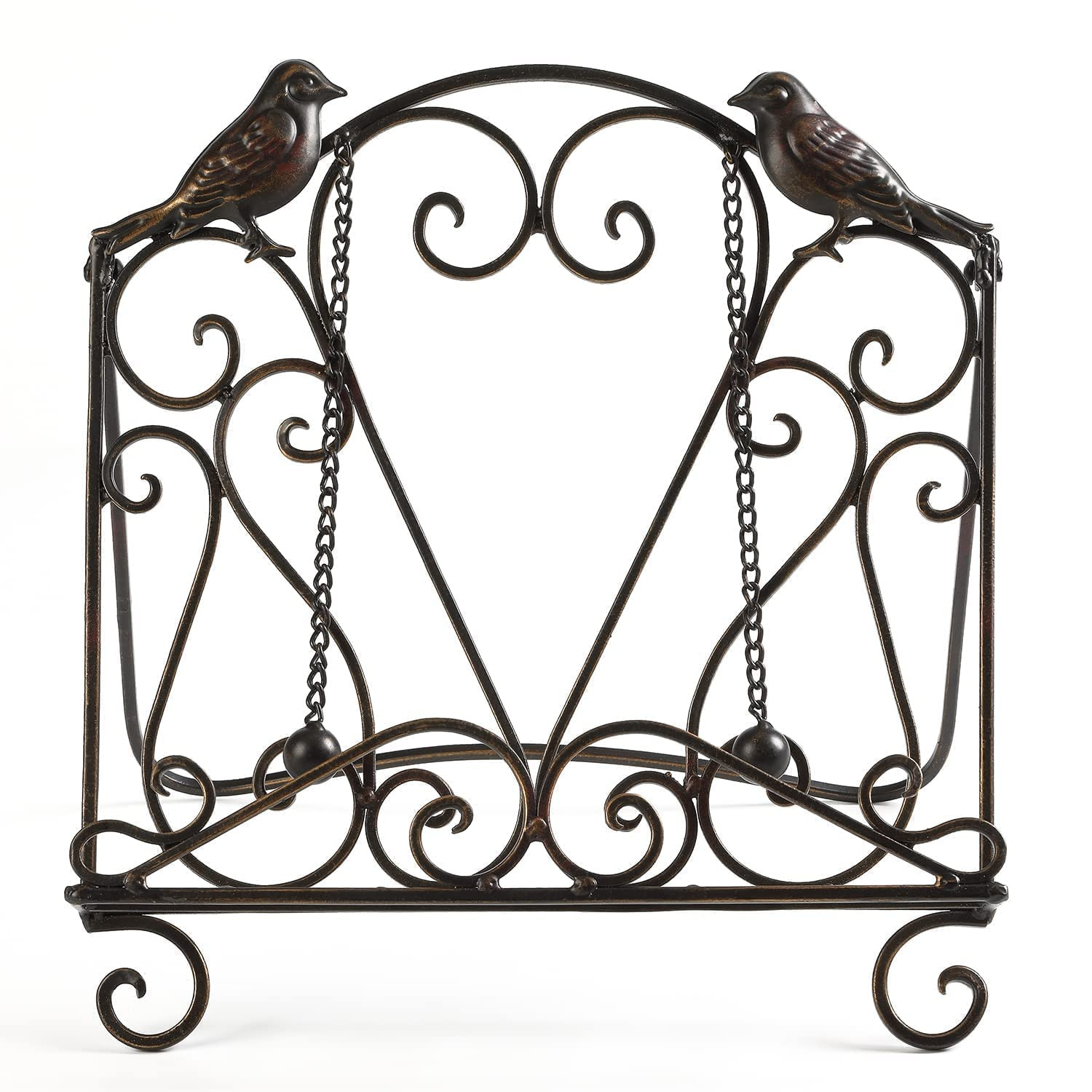Metal Cookbook Stand Clearance Recipe Book Holder for Kitchen (Birds/Vintage Scrolls, Bronze) | Amazon (US)