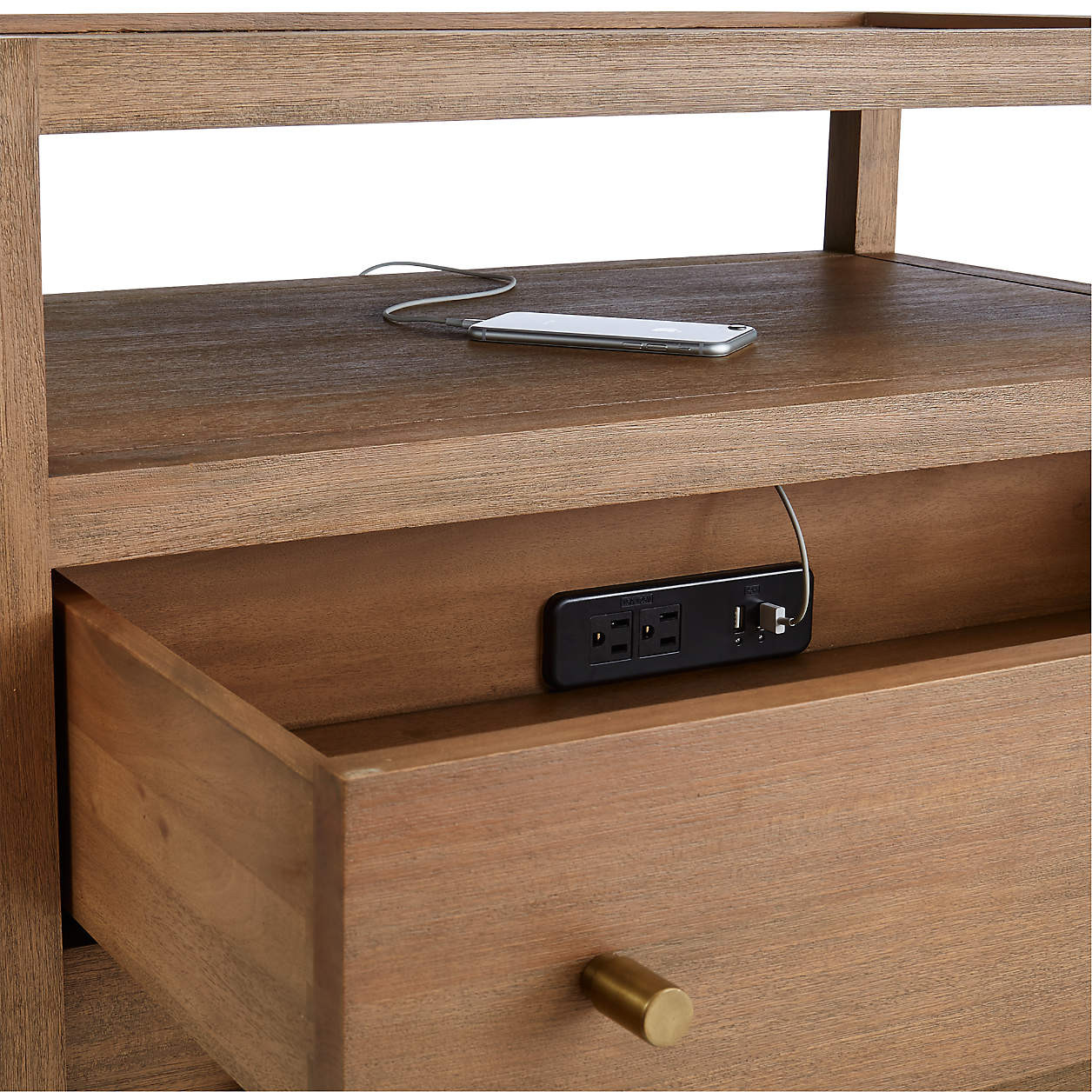 Keane 31.5" Solid Driftwood Charging Nightstand + Reviews | Crate & Barrel | Crate & Barrel
